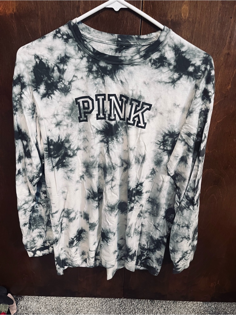 PINK Victoria's Secret Black & White Tie-Dye Long Sleeve Tee